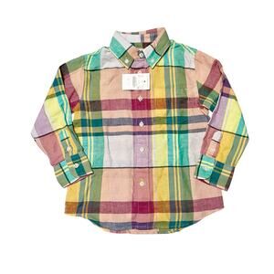 NWT Crewcuts Madras Plaid Linen Blend Dress Shirt Size 2